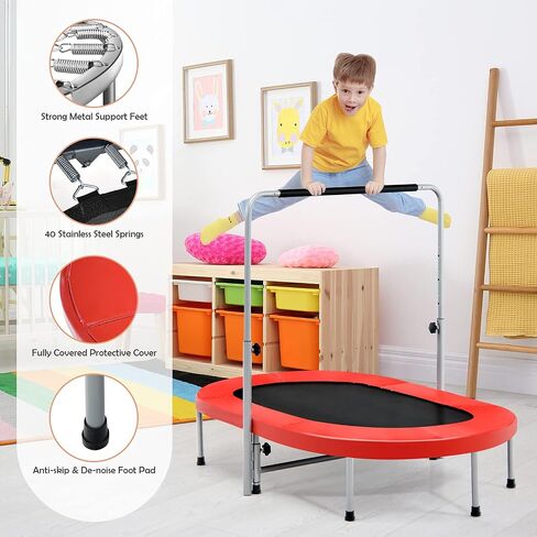 Giantex Mini Trampoline, 2 Persons Foldable Fitness Trampoline w/ 5 Levels Height Adjustable Handle, Max Load 330LBS, Indoor Oval Rebounder Exercise Trampoline for Adult, Kid, Enjoy Parent-child Time in Saudi Arabia