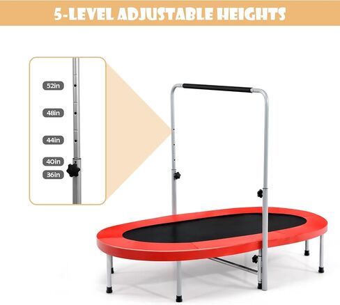Giantex Mini Trampoline, 2 Persons Foldable Fitness Trampoline w/ 5 Levels Height Adjustable Handle, Max Load 330LBS, Indoor Oval Rebounder Exercise Trampoline for Adult, Kid, Enjoy Parent-child Time in Saudi Arabia