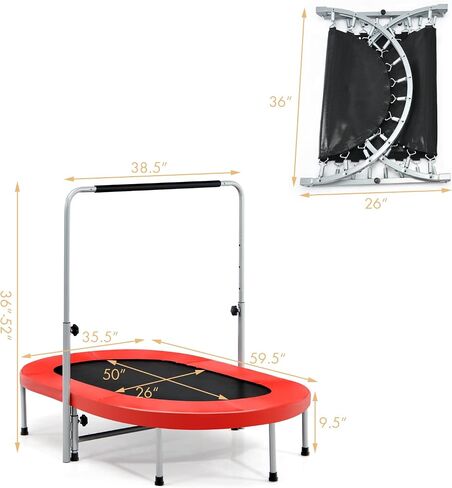 Giantex Mini Trampoline, 2 Persons Foldable Fitness Trampoline w/ 5 Levels Height Adjustable Handle, Max Load 330LBS, Indoor Oval Rebounder Exercise Trampoline for Adult, Kid, Enjoy Parent-child Time in Saudi Arabia