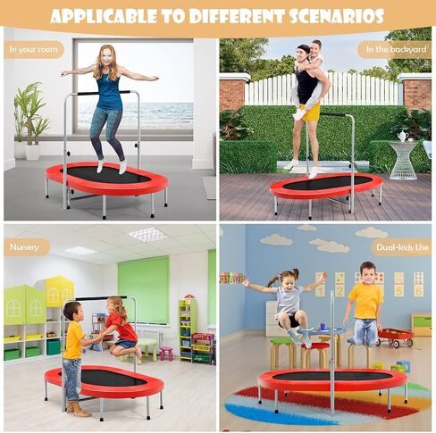 Giantex Mini Trampoline, 2 Persons Foldable Fitness Trampoline w/ 5 Levels Height Adjustable Handle, Max Load 330LBS, Indoor Oval Rebounder Exercise Trampoline for Adult, Kid, Enjoy Parent-child Time in Saudi Arabia