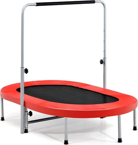 Giantex Mini Trampoline, 2 Persons Foldable Fitness Trampoline w/ 5 Levels Height Adjustable Handle, Max Load 330LBS, Indoor Oval Rebounder Exercise Trampoline for Adult, Kid, Enjoy Parent-child Time in Saudi Arabia