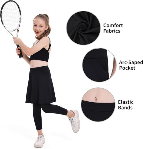 تنانير للفتيات بطول الركبة مع سراويل ضيقة، تنورة للفتيات بطول كامل مع جيوب in Kuwait