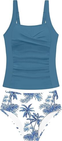 Girls Swimsuit 2 Piece Twist Cross Girls Tankini Swimsuit Color Block Ruched Bathing Suit Printed Swimwear for 9-16Y in Saudi Arabia