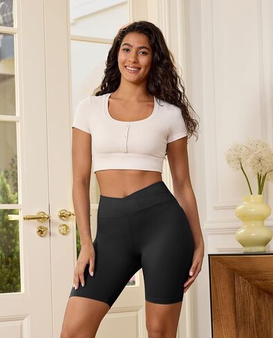 Crossover Biker Shorts for Women Criss Cross High Waisted Active Yoga Workout Gym Shorts in Saudi Arabia