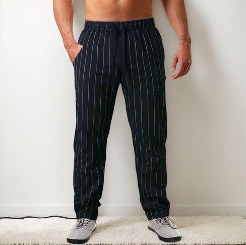Mens Casual Pants Drawstring Elastic Waist Pant Pinstripe Athletic Loose Fit Sweatpants in Saudi Arabia