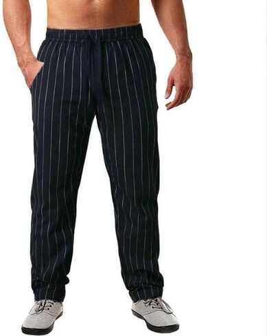 Mens Casual Pants Drawstring Elastic Waist Pant Pinstripe Athletic Loose Fit Sweatpants in Saudi Arabia
