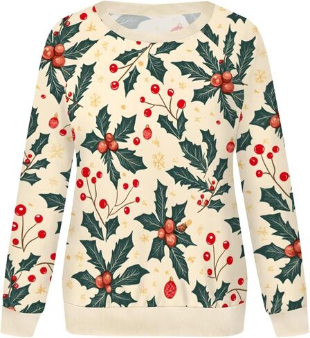 Neyaolk المرأة عيد الميلاد الأزهار بلوزات مضحك الرسم Crewneck البلوز القمم عادية فضفاض كم طويل بلايز قمصان عيد الميلاد in Kuwait