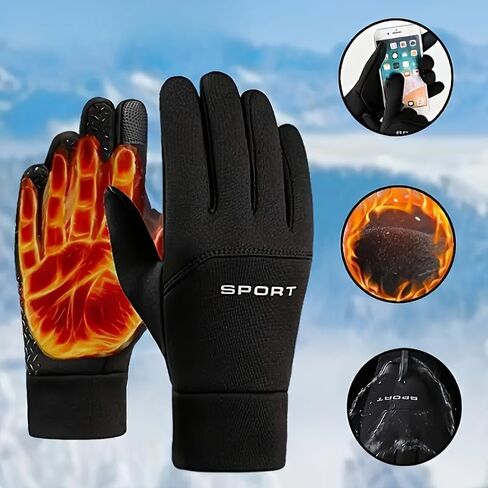 Men's Winter Thermal Gloves - Touchscreen Compatible with Adjustable Wrist Strap for Cycling, Skiing, Motorcycle & Outdoor Sports in Saudi Arabia