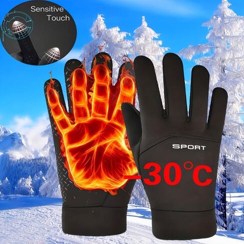 Men's Winter Thermal Gloves - Touchscreen Compatible with Adjustable Wrist Strap for Cycling, Skiing, Motorcycle & Outdoor Sports in Saudi Arabia
