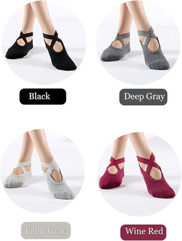 Pilates Socks for Women Non Slip Grip Workout Barre Yoga Socks with Crisscross Straps in Saudi Arabia