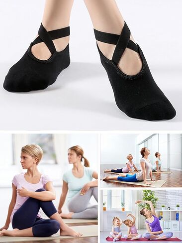 Pilates Socks for Women Non Slip Grip Workout Barre Yoga Socks with Crisscross Straps in Saudi Arabia