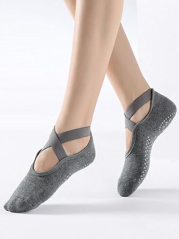 Pilates Socks for Women Non Slip Grip Workout Barre Yoga Socks with Crisscross Straps in Saudi Arabia