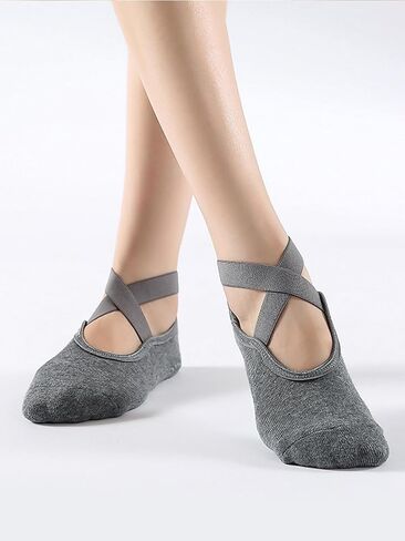 Pilates Socks for Women Non Slip Grip Workout Barre Yoga Socks with Crisscross Straps in Saudi Arabia