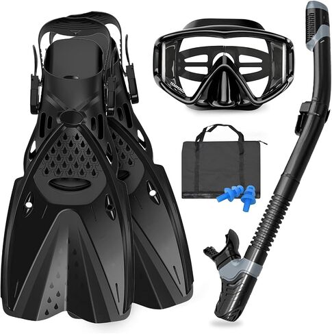 Mask Fins Snorkeling Gear for Adults Men Women, Swim Goggles 185° Panoramic View Diving Mask Anti-Fog Anti-Leak&Dry Top Snorkel and Dive Flippers with Gear Bag for Snorkeling Swimming in Saudi Arabia