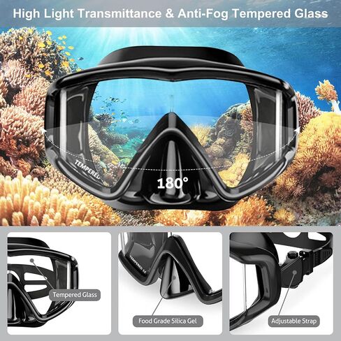 Mask Fins Snorkeling Gear for Adults Men Women, Swim Goggles 185° Panoramic View Diving Mask Anti-Fog Anti-Leak&Dry Top Snorkel and Dive Flippers with Gear Bag for Snorkeling Swimming in Saudi Arabia