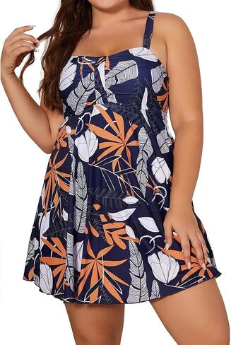 Women's Plus Size One Piece Swimsuit Cover Up Bathing Suits Flowy Swim Dress with Shorts in Saudi Arabia