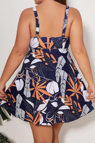 Women's Plus Size One Piece Swimsuit Cover Up Bathing Suits Flowy Swim Dress with Shorts in Saudi Arabia