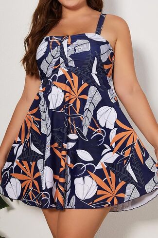 Women's Plus Size One Piece Swimsuit Cover Up Bathing Suits Flowy Swim Dress with Shorts in Saudi Arabia