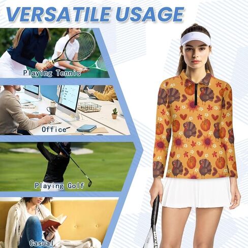 قمصان جولف بولو للسيدات، قمصان رياضية بأكمام طويلة وسحاب ربعي، قمصان تنس، مقاس XS-XXL in Kuwait
