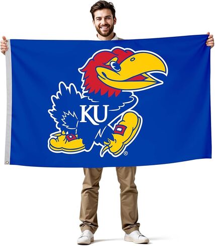 علم مطبوع من Kansas Jayhawks College Sports - مرخص من الرابطة الوطنية لرياضة الجامعات (NCAA) - نايلون - لافتة مدرسية (أزرق) (3 × 5 بوصات) in Kuwait