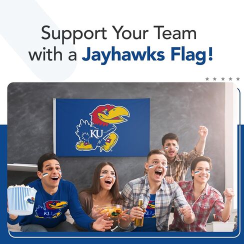 علم مطبوع من Kansas Jayhawks College Sports - مرخص من الرابطة الوطنية لرياضة الجامعات (NCAA) - نايلون - لافتة مدرسية (أزرق) (3 × 5 بوصات) in Kuwait