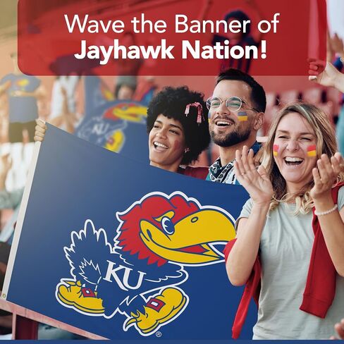 علم مطبوع من Kansas Jayhawks College Sports - مرخص من الرابطة الوطنية لرياضة الجامعات (NCAA) - نايلون - لافتة مدرسية (أزرق) (3 × 5 بوصات) in Kuwait
