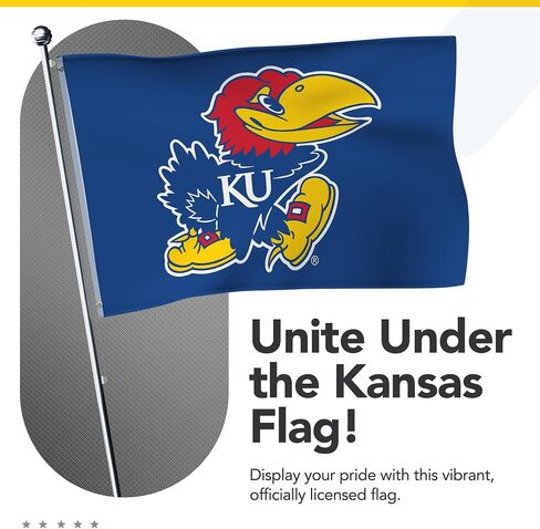 علم مطبوع من Kansas Jayhawks College Sports - مرخص من الرابطة الوطنية لرياضة الجامعات (NCAA) - نايلون - لافتة مدرسية (أزرق) (3 × 5 بوصات) in Kuwait