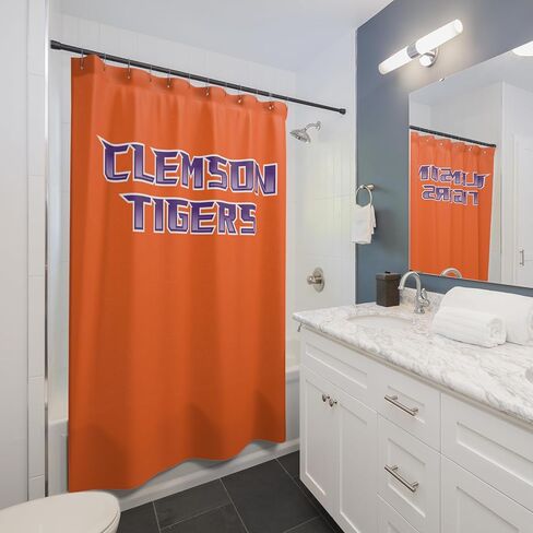 Clemson Tiger Shower Curtain – Transform Your Bathroom into a Vibrant, Durable, Water-Resistant, Machine Washable, and Easy-Care 71x74 Fan Zone Decor! (Orange) in Saudi Arabia