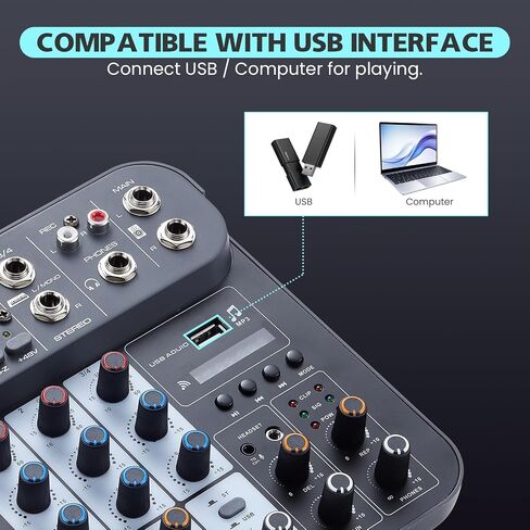 خلاط صوت دي جي 4 قنوات، لوحة صوت خلاطات دي جي، لوحة خلاط الصوت XLR 1/4 بوصة، مدخل كمبيوتر BT USB MP3، 48 فولت طاقة فانتوم ستيريو كاريوكي DJ Studio Streaming KTV Stage in Kuwait