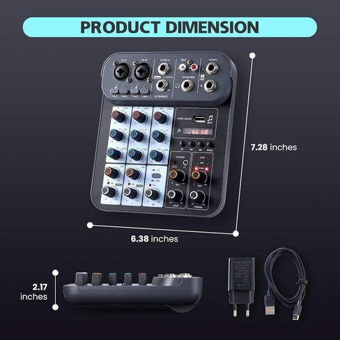 خلاط صوت دي جي 4 قنوات، لوحة صوت خلاطات دي جي، لوحة خلاط الصوت XLR 1/4 بوصة، مدخل كمبيوتر BT USB MP3، 48 فولت طاقة فانتوم ستيريو كاريوكي DJ Studio Streaming KTV Stage in Kuwait