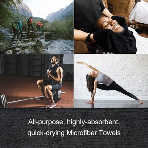 Arkwright Microfiber Gym Towel - Pack of 12 - Super Soft, Quick Dry Workout Sweat Towels, 300 GSM Lightweight & Absorbent for Sports, Working Out, Yoga, and Spa, 16 x 27 in, Black in Kuwait