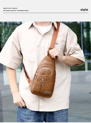 Lightweight Leather Crossbody Sling Bag for Men & Women, Breathable, Comfortable for Travel & Daily Use. in Saudi Arabia