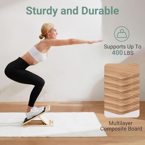 Portable Wooden Slant Board for Calf Stretching, Adjustable 5-Angle Incline Board for Ankle, Heel & Foot Exercise, 400lb Capacity, Includes Training Poster in Saudi Arabia