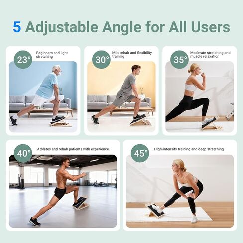 Portable Wooden Slant Board for Calf Stretching, Adjustable 5-Angle Incline Board for Ankle, Heel & Foot Exercise, 400lb Capacity, Includes Training Poster in Saudi Arabia