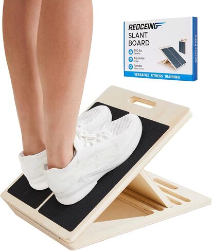 Portable Wooden Slant Board for Calf Stretching, Adjustable 5-Angle Incline Board for Ankle, Heel & Foot Exercise, 400lb Capacity, Includes Training Poster in Saudi Arabia