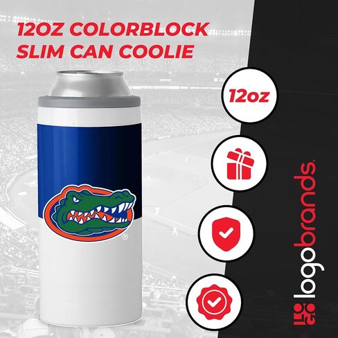 Logo Brands NCAA Florida Gators Colorblock 12oz SlimCan Coolie - Stainless Steel, Double-Wall Insulated, Removable Rim for Cocktail Tumbler Use in Saudi Arabia