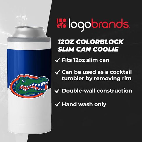 Logo Brands NCAA Florida Gators Colorblock 12oz SlimCan Coolie - Stainless Steel, Double-Wall Insulated, Removable Rim for Cocktail Tumbler Use in Saudi Arabia