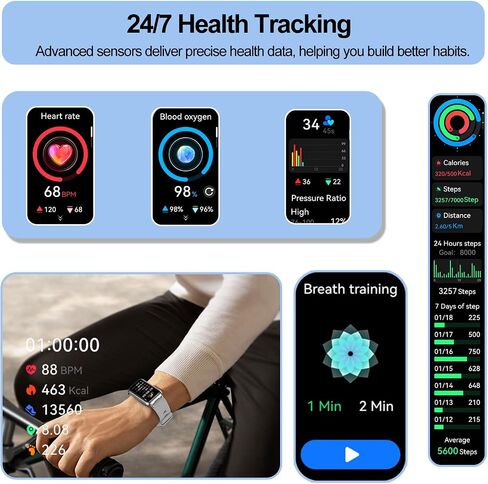 متتبع اللياقة البدنية، ساعة ذكية للنساء مع مراقب معدل ضربات القلب 24/7، متتبع النوم، عداد السعرات الحرارية والخطوات، ساعات لياقة مقاومة للماء IP68 متوافقة مع iPhone وAndroid، شاشة AMOLED AOD in Saudi Arabia