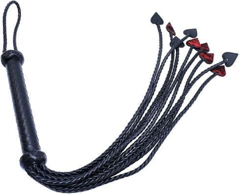 Hand-Woven Equestrian Training Whip Bullwhip RidingCrop Whith Nine-Heart-Tassels Eco-Leather 35 Inch Black&Red in Saudi Arabia