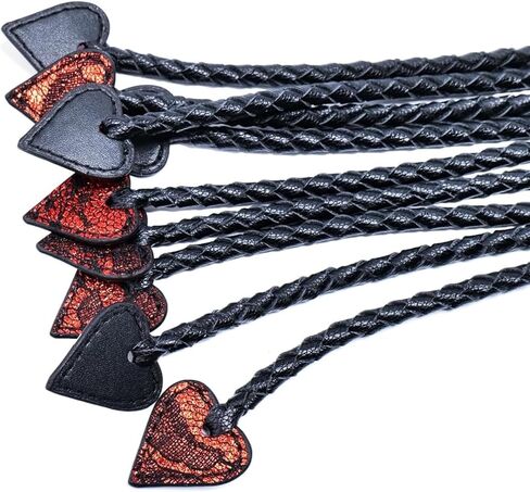 Hand-Woven Equestrian Training Whip Bullwhip RidingCrop Whith Nine-Heart-Tassels Eco-Leather 35 Inch Black&Red in Saudi Arabia