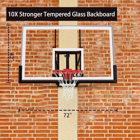Katop Wall Mount Basketball Hoop with 60"x36", 72"x42" Tempered Glass Backboard, Effortlessly Height Adjustable from 7.5' to 10', Pre Installed Pads and Heavy Duty Basketball Rim and Net in Saudi Arabia