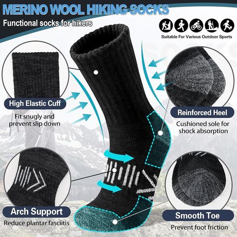 Merino Wool Hiking Socks Thermal Winter Warm Cozy Cushioned Moisture Wicking Crew Socks for Men 5 Pairs in Saudi Arabia