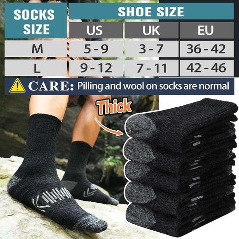 Merino Wool Hiking Socks Thermal Winter Warm Cozy Cushioned Moisture Wicking Crew Socks for Men 5 Pairs in Saudi Arabia