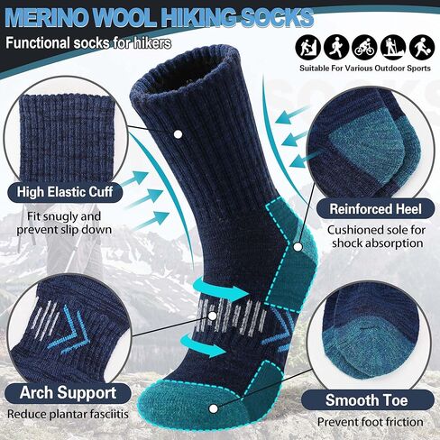 جوارب صوف ميرينو للتنزه سيرًا على الأقدام حرارية شتوية دافئة ومريحة ومبطنة وممتصة للرطوبة للرجال 5 أزواج in Kuwait