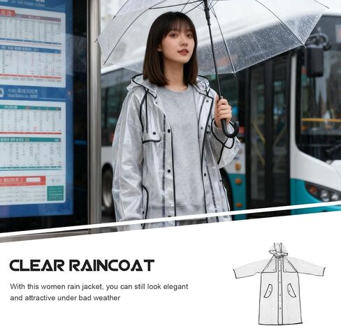 Yardwe Kids Raincoat Waterproof: Student Transparent Rain Suit Hooded - Clear Lightweight Poncho For Children - Portable Rainwear For Children Over 140cm Height in Saudi Arabia