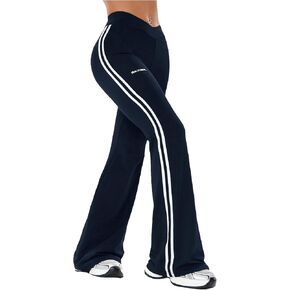 Women's Striped Side Bell Bottoms Cross Waist Flare Leggings Yoga Pants in Saudi Arabia