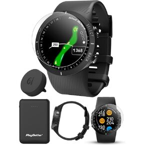 Shot Scope V5 (أسود) لعبة غولف GPS Watch PlayBetter Bundle | تتبع الأداء التلقائي، خرائط الحفرة الكاملة، المسافات، المخاطر | يتضمن شاحن محمول 5000 مللي أمبير وواقي شاشة in Kuwait