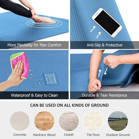 GXMMAT Large Yoga Mat 12'x6'/10'x6'/6'x8'(7mm), Extra Thick Workout Mats for Home Gym Flooring, Ultra Comfortable Non-Slip Quick Resilient Barefoot Wide Exercise Mat for Pilates, Stretching,Meditation in Kuwait