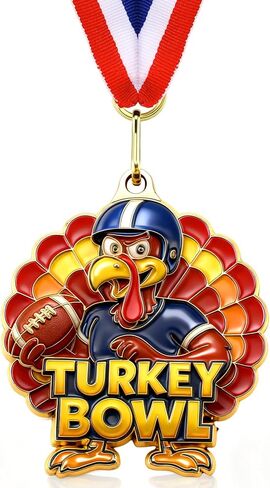Cunno Turkey Medals Thanksgiving Turkey Bowl Medals 2'' Gold Award with Neck Ribbon for Thanksgiving Bowl Community Fall Holiday Events Sports Day Prizes in Saudi Arabia