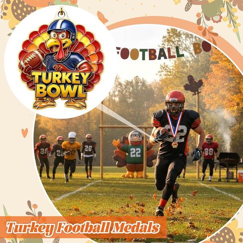 Cunno Turkey Medals Thanksgiving Turkey Bowl Medals 2'' Gold Award with Neck Ribbon for Thanksgiving Bowl Community Fall Holiday Events Sports Day Prizes in Saudi Arabia
